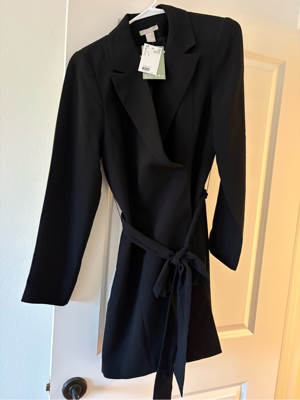 Classic Black Wrap Suit Dress with Tie Waist